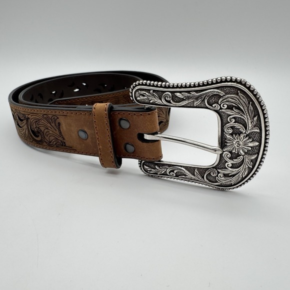Ariat Accessories - Ariat Western Womens Belt Leather Scroll Paisley Cut Out Brown A1514802